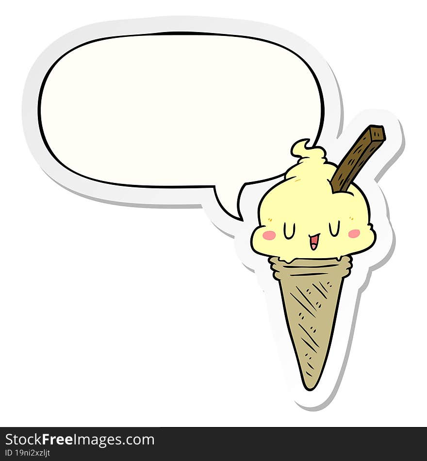 cute cartoon ice cream with speech bubble sticker