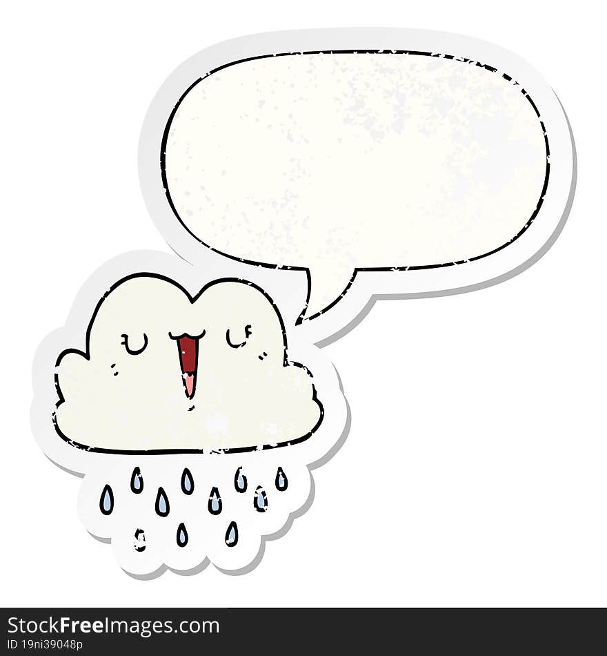 cartoon storm cloud with speech bubble distressed distressed old sticker. cartoon storm cloud with speech bubble distressed distressed old sticker