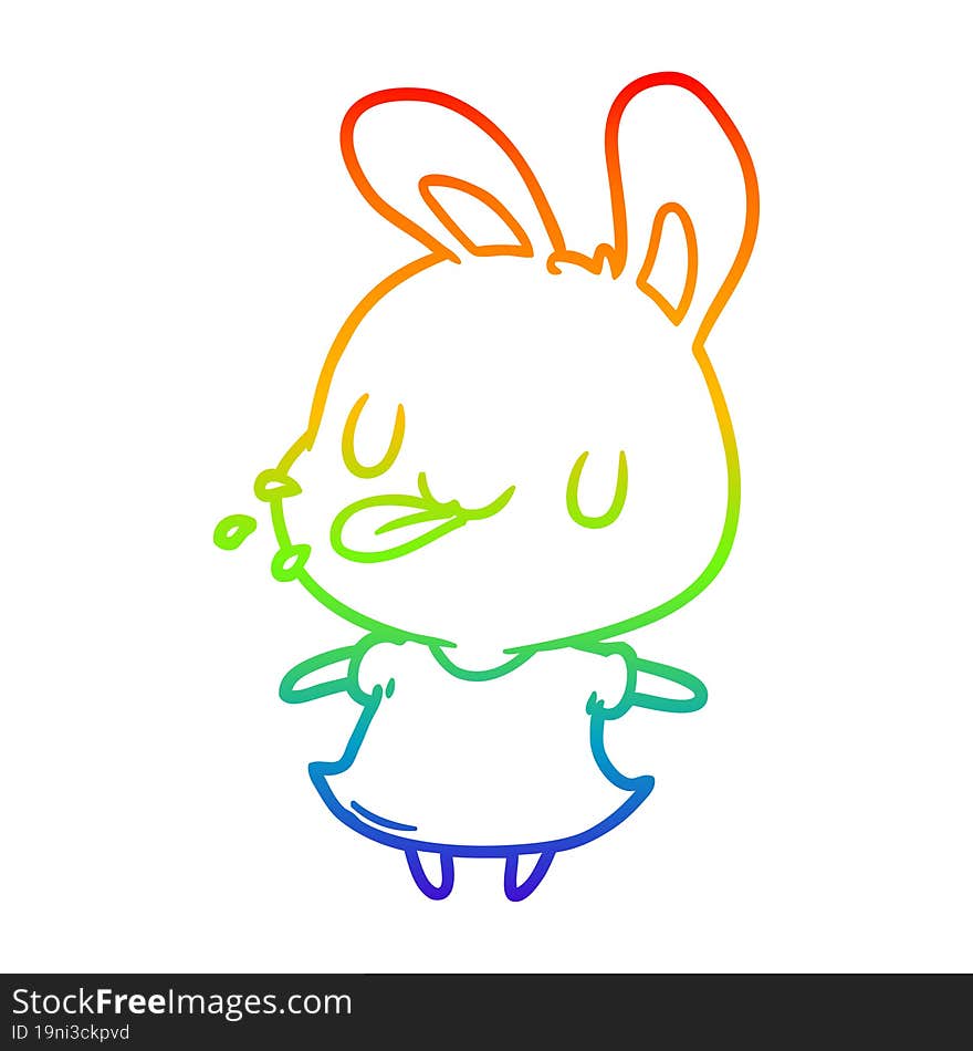 rainbow gradient line drawing of a cute rabbit blowing raspberry