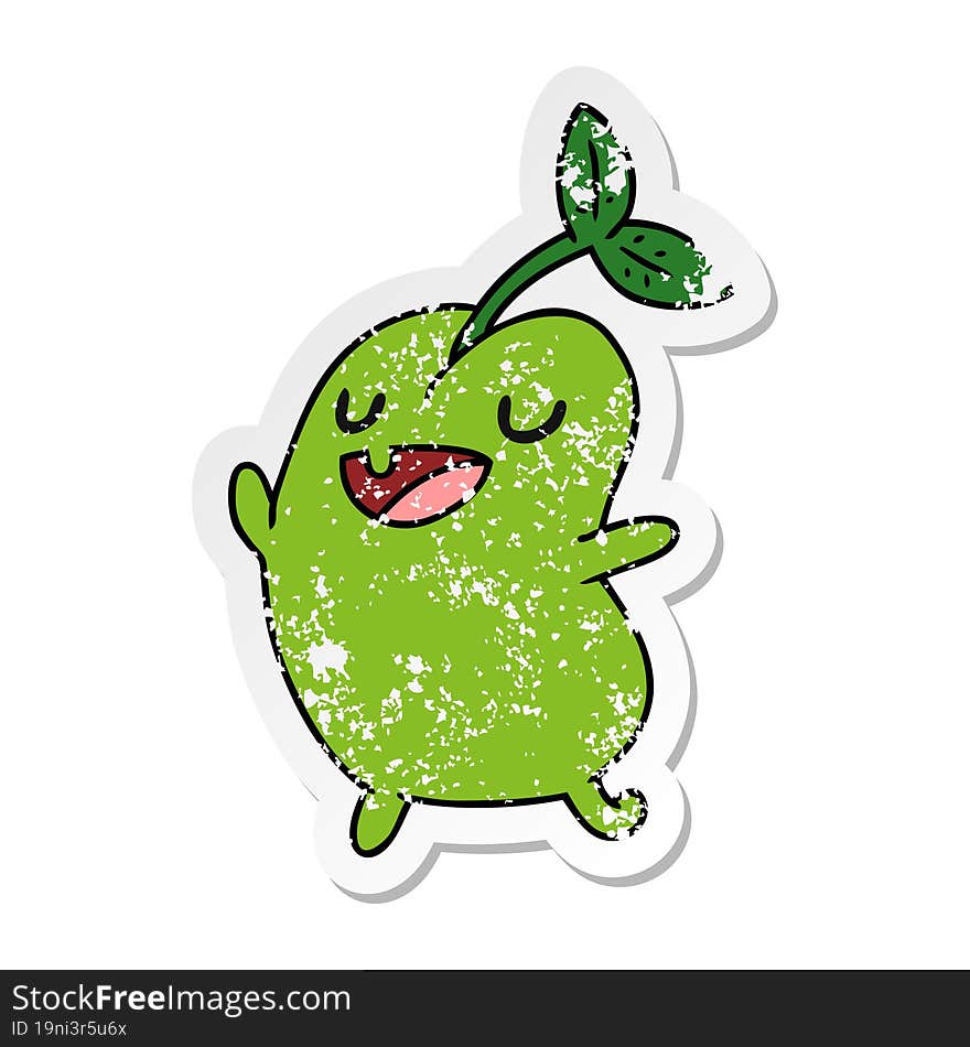 distressed sticker cartoon kawaii cute sprouting bean