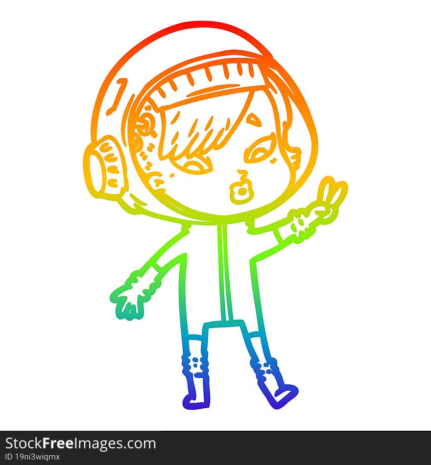 rainbow gradient line drawing of a cartoon astronaut woman