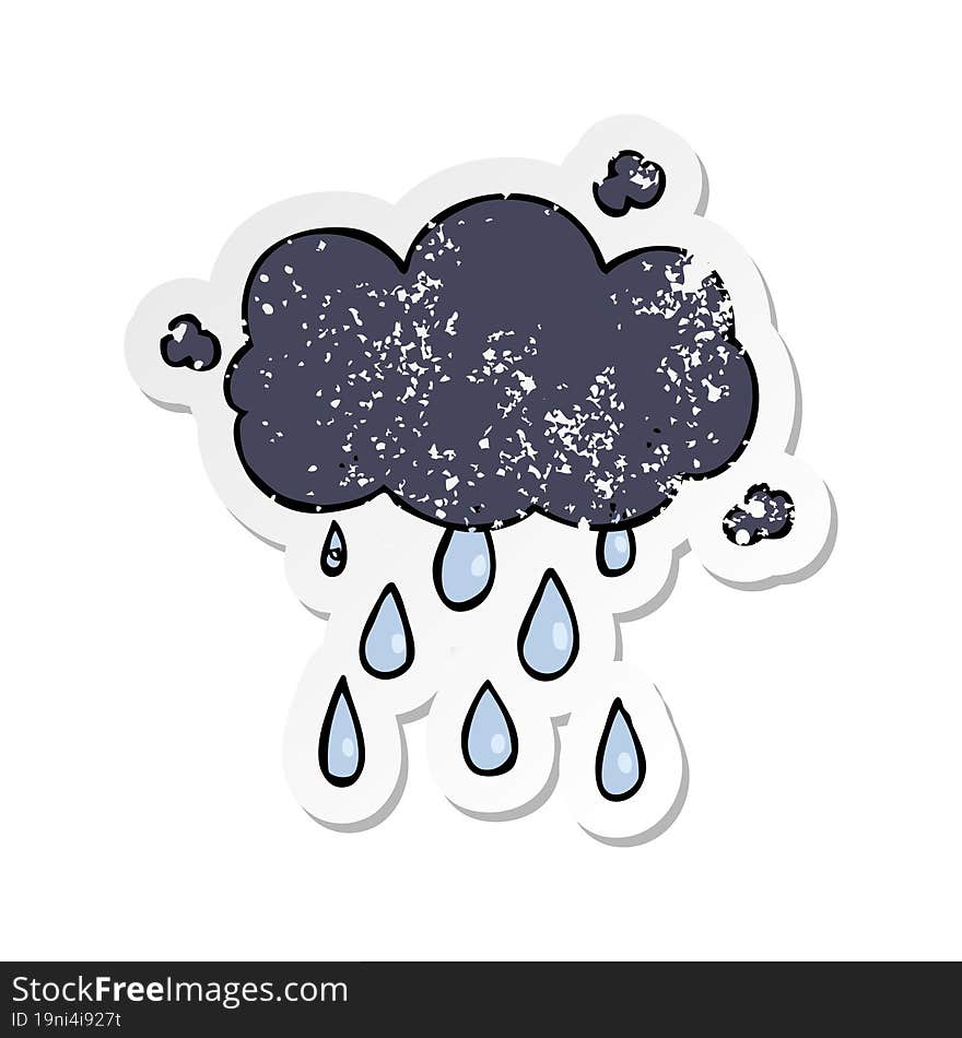 distressed sticker of a cartoon cloud raining