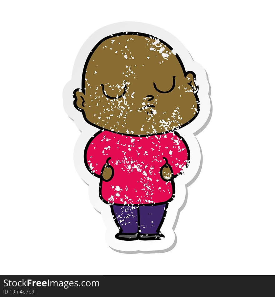 Distressed Sticker Of A Cartoon Bald Man