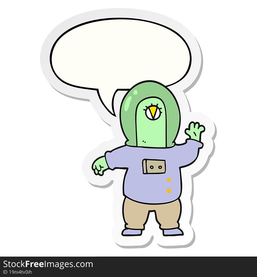 cartoon space alien with speech bubble sticker