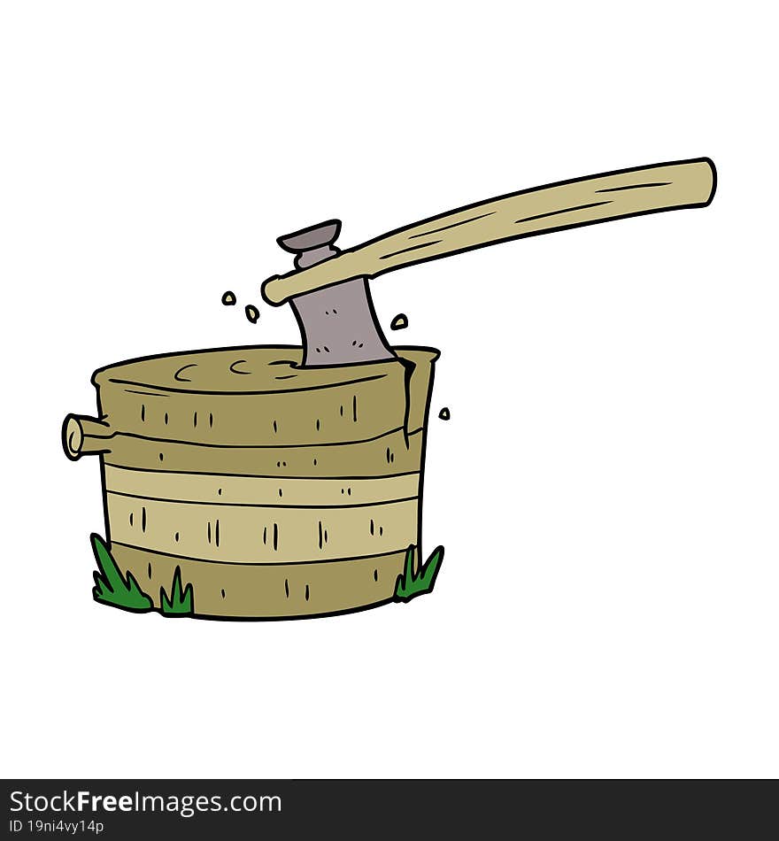 cartoon tree stump with axe. cartoon tree stump with axe