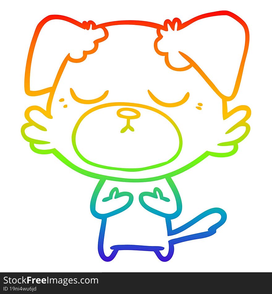 rainbow gradient line drawing of a cute cartoon dog