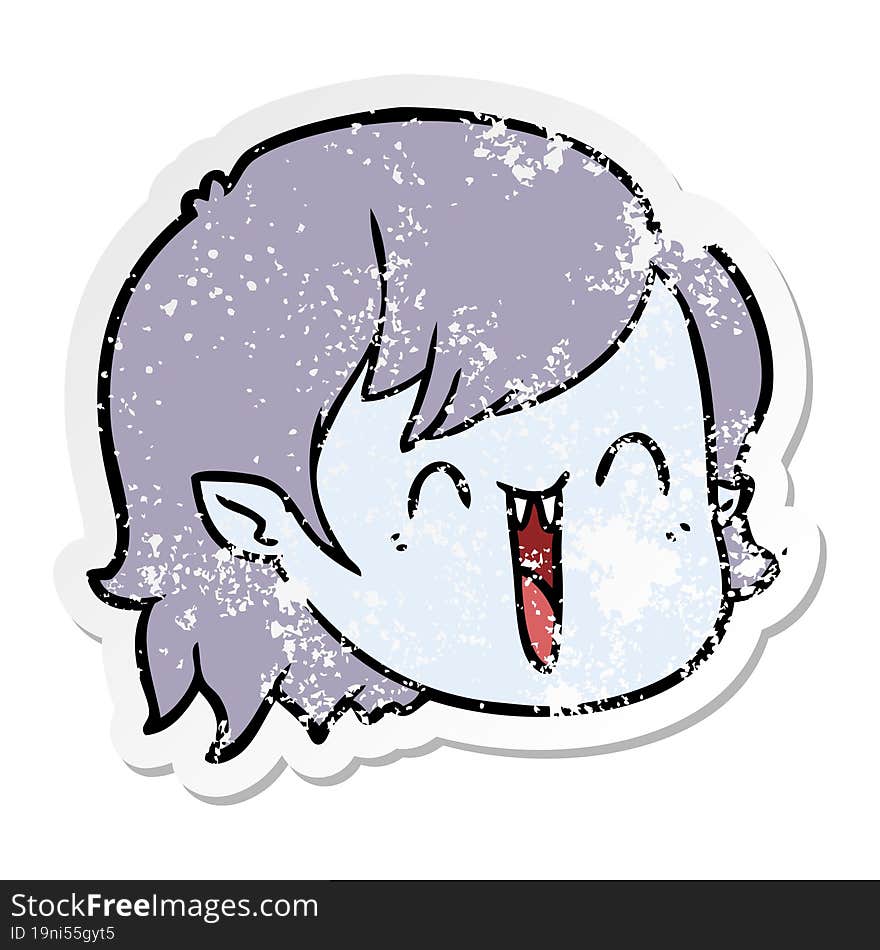 distressed sticker of a cartoon vampire girl face