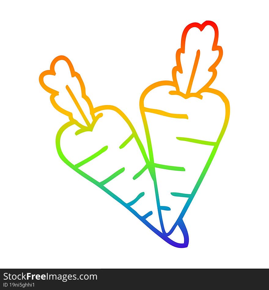 rainbow gradient line drawing of a cartoon carrots