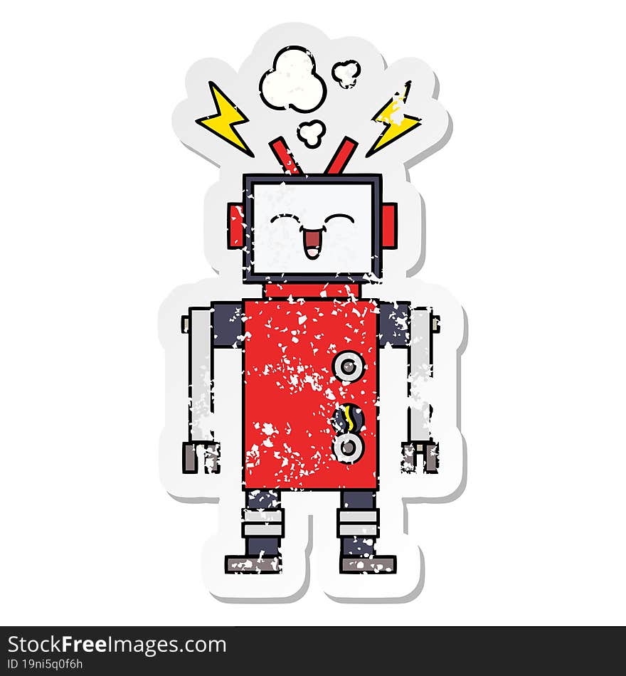 Distressed Sticker Of A Cute Cartoon Robot