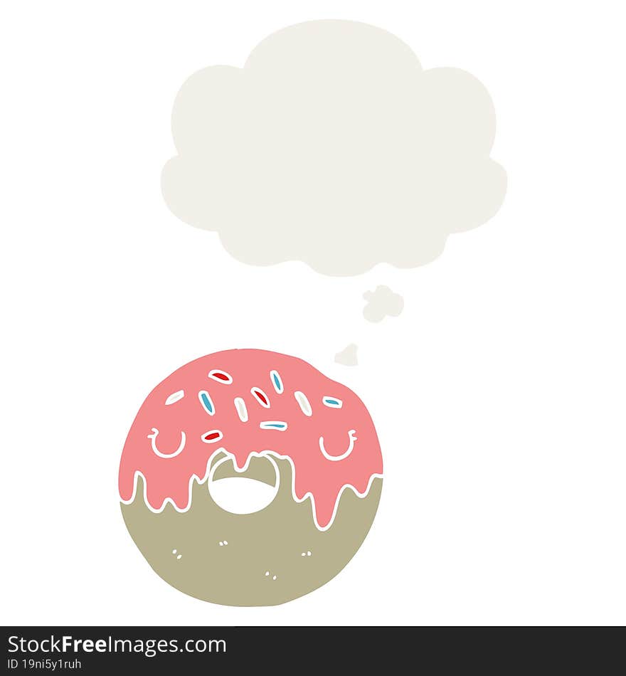 cartoon donut and thought bubble in retro style