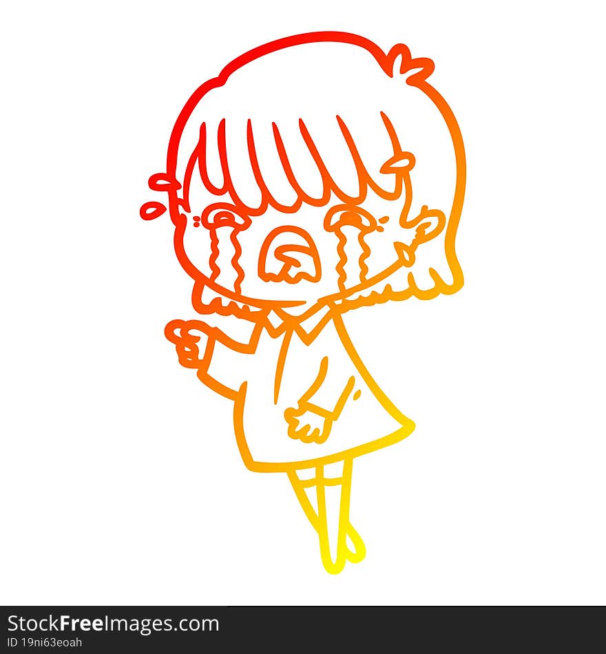 warm gradient line drawing of a cartoon girl crying