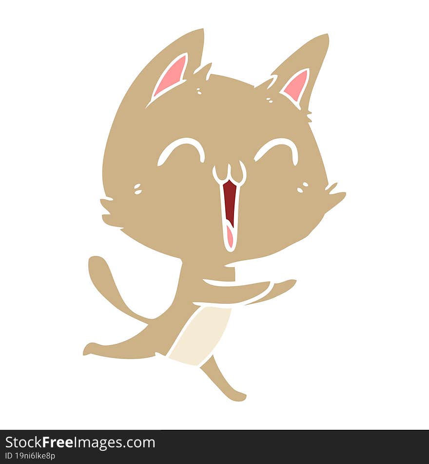 happy flat color style cartoon cat meowing