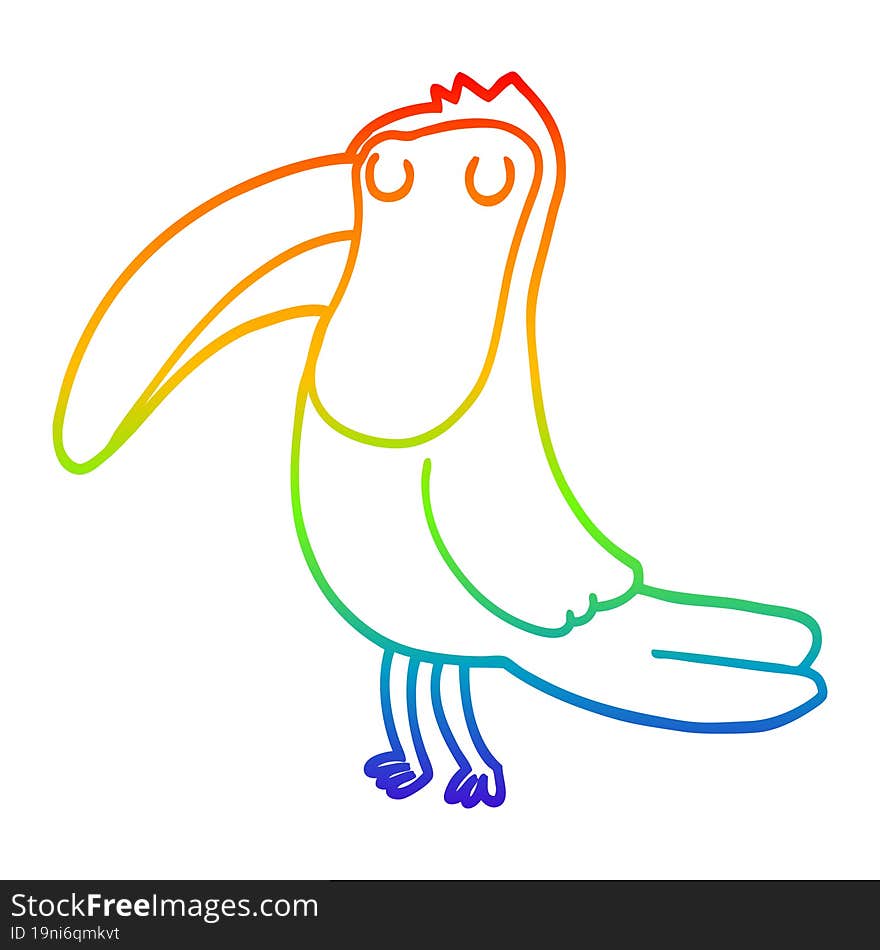 rainbow gradient line drawing of a cartoon toucan