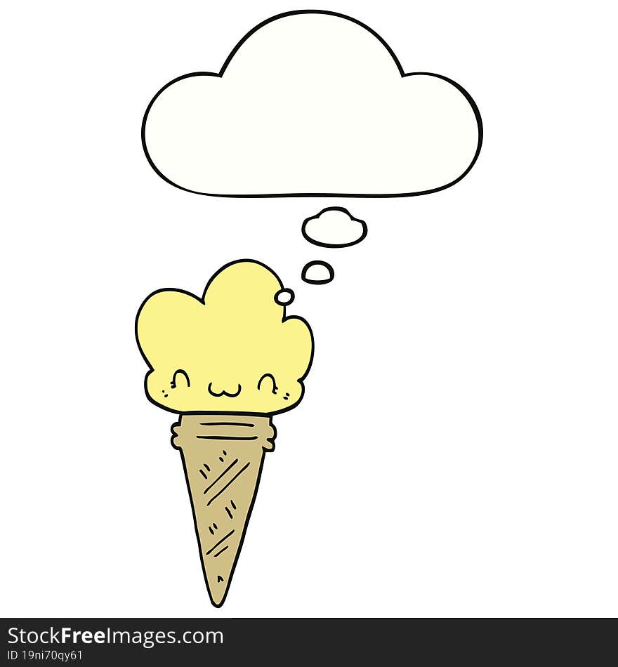 cartoon ice cream with face with thought bubble