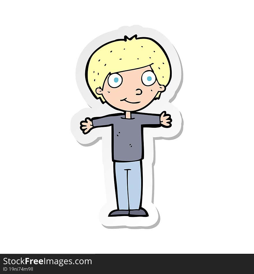 Sticker Of A Cartoon Happy Boy With Open Arms