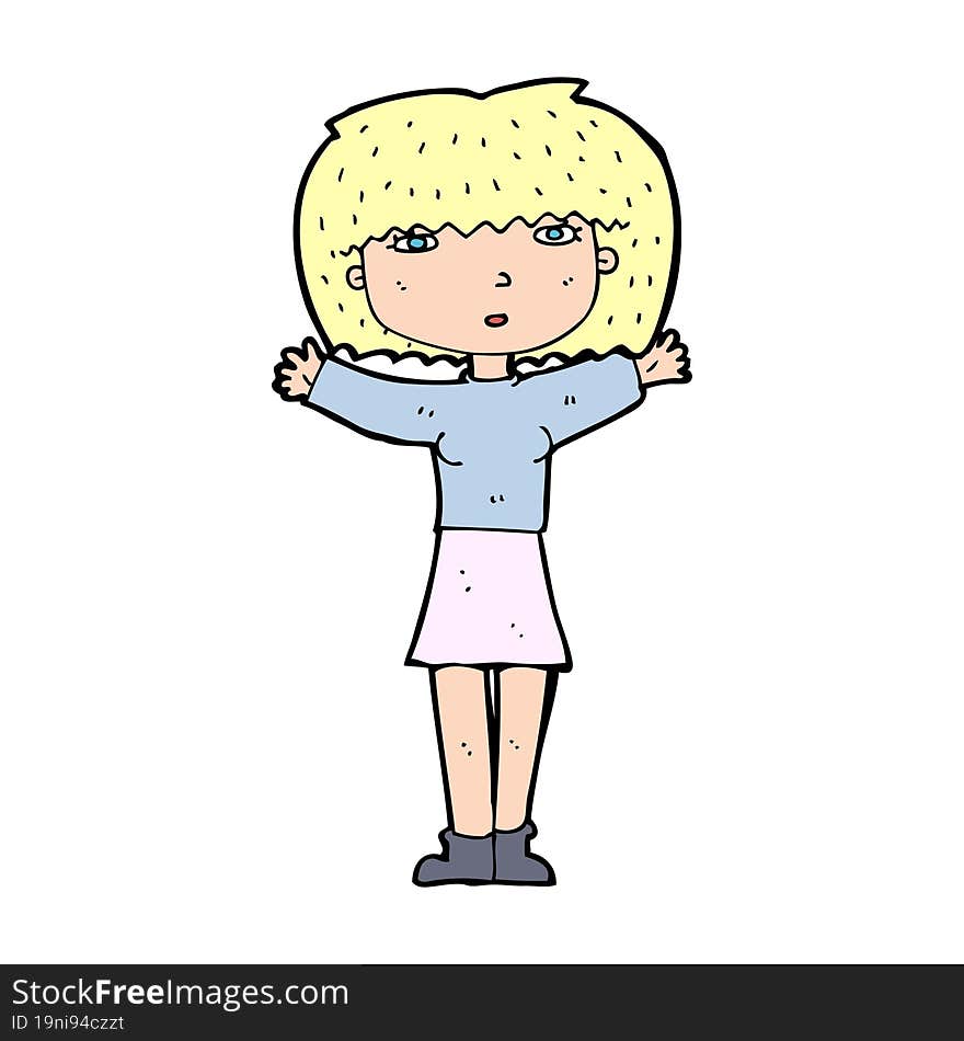 cartoon woman raising arms in air