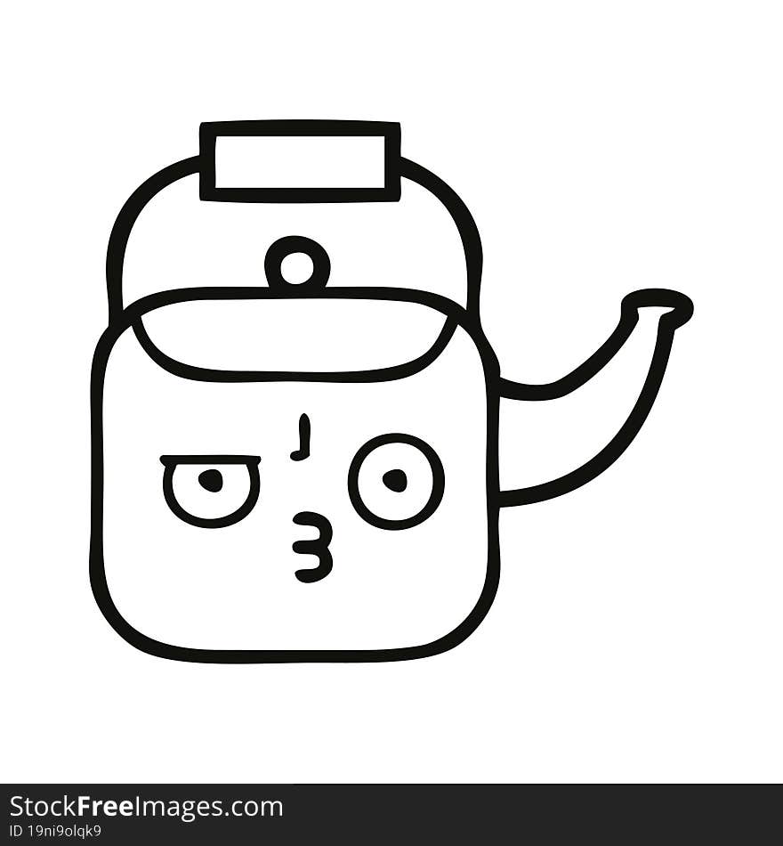 line drawing cartoon of a kettle. line drawing cartoon of a kettle