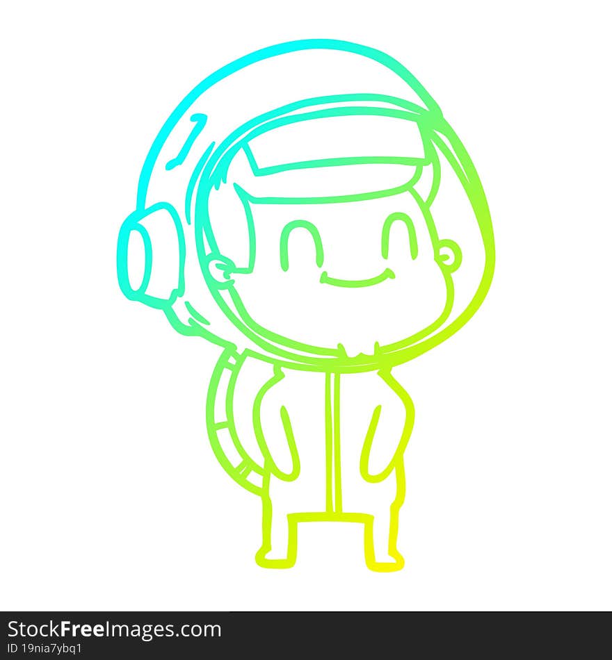 cold gradient line drawing happy cartoon astronaut man