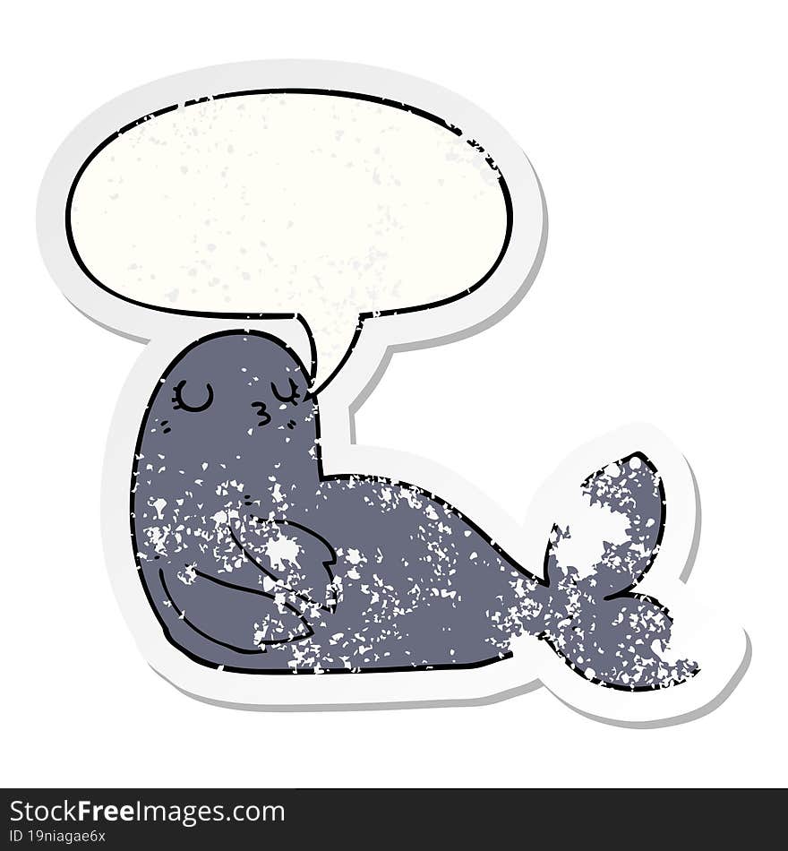 cartoon seal and speech bubble distressed sticker