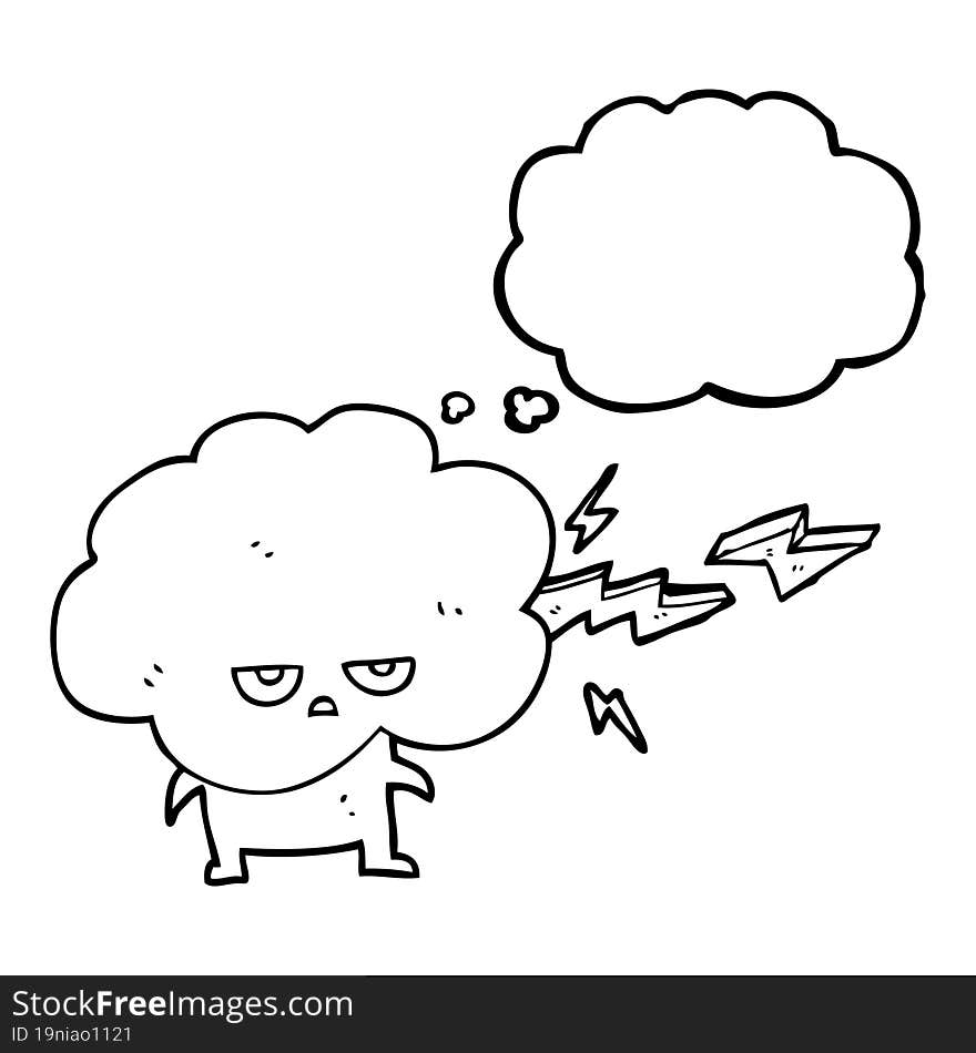 thought bubble cartoon raincloud character shooting lightning