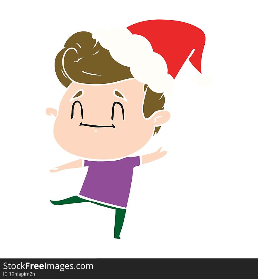 happy flat color illustration of a man wearing santa hat