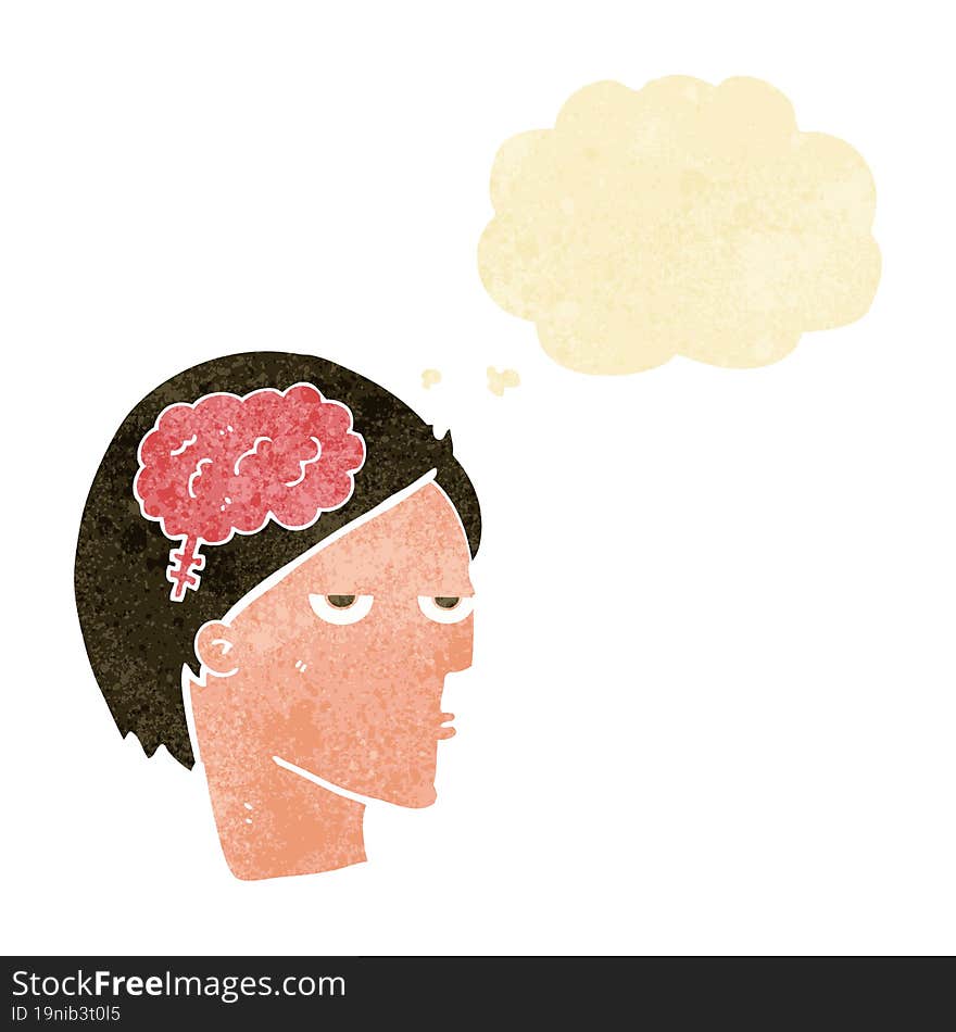 Cartoon Head With Brain Symbol With Thought Bubble