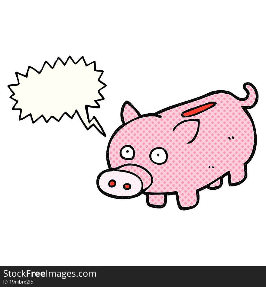 freehand drawn comic book speech bubble cartoon piggy bank