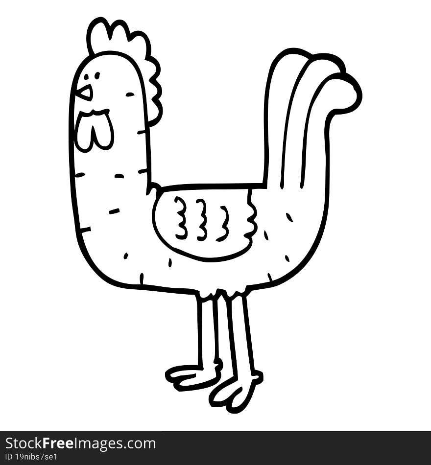 black and white cartoon cockerel