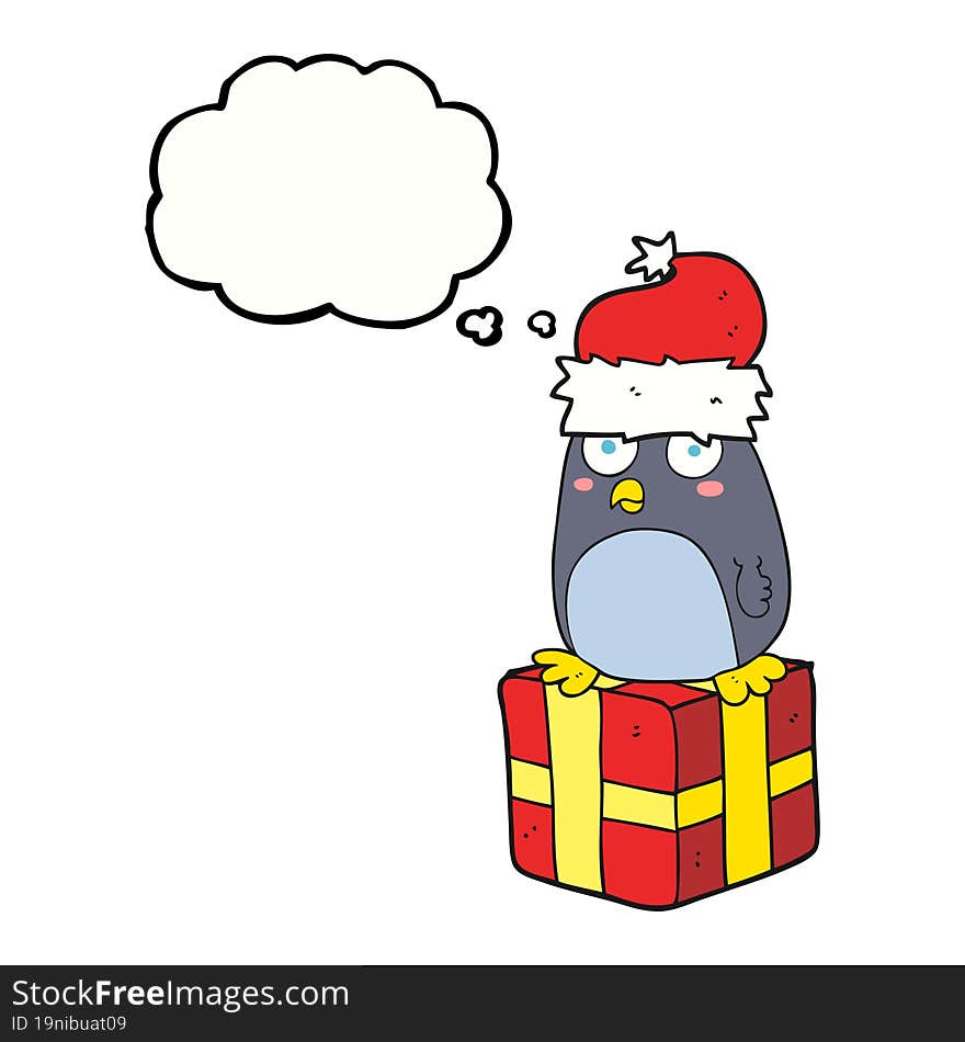 thought bubble cartoon christmas penguin