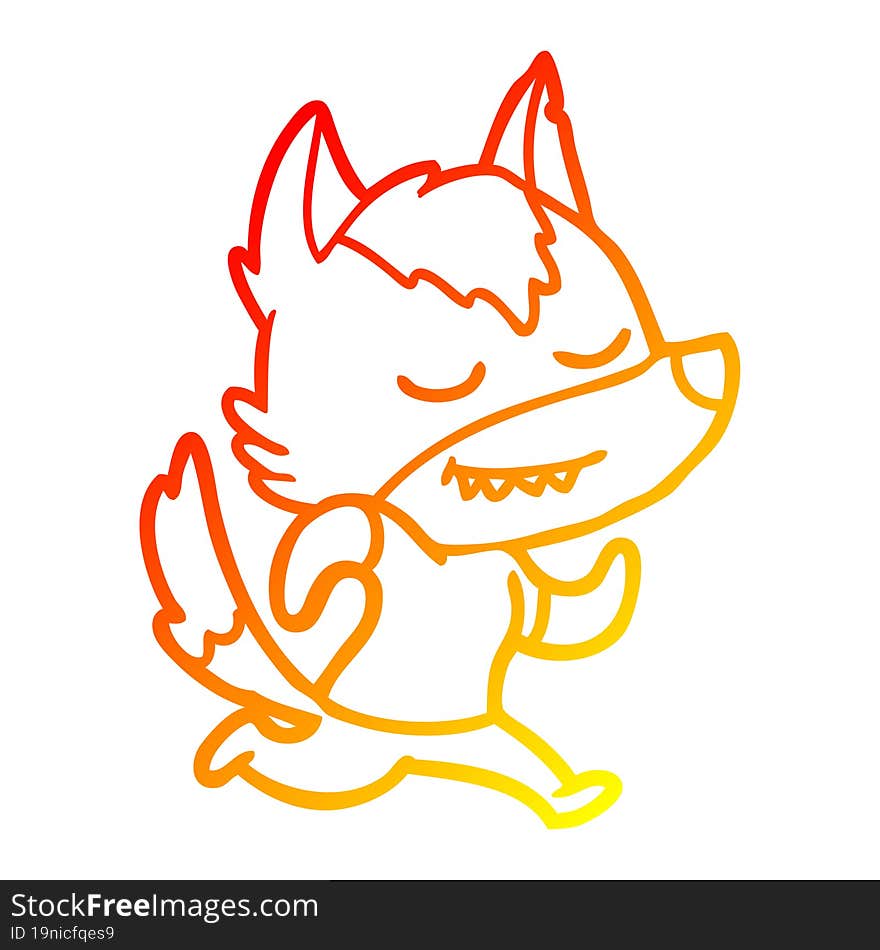 warm gradient line drawing friendly cartoon wolf