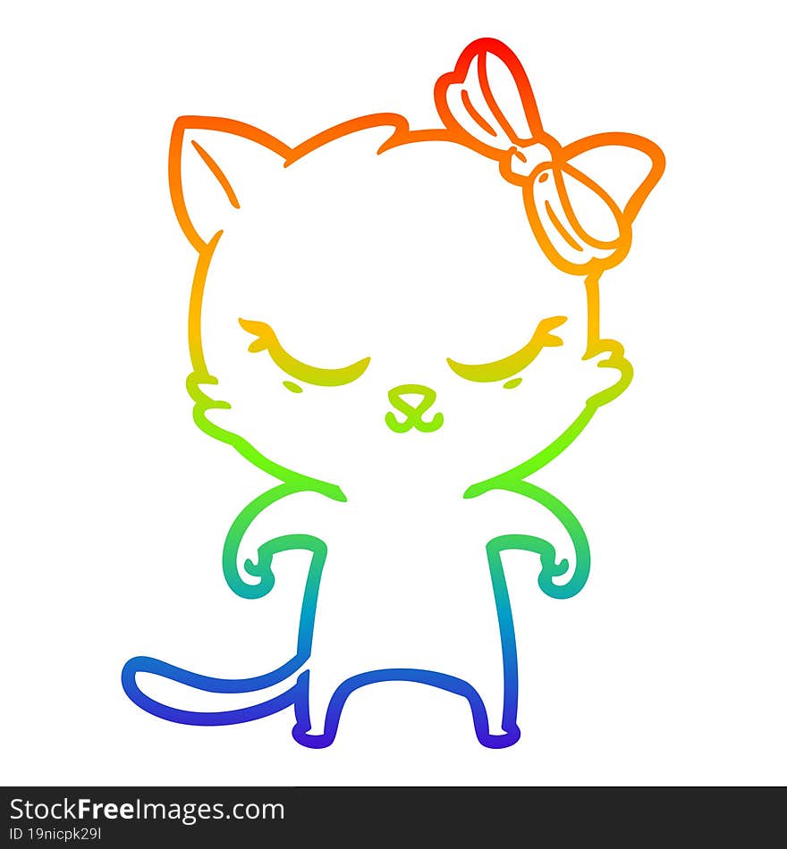 rainbow gradient line drawing cute cartoon cat with bow