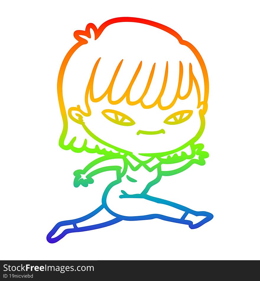 rainbow gradient line drawing of a cartoon woman