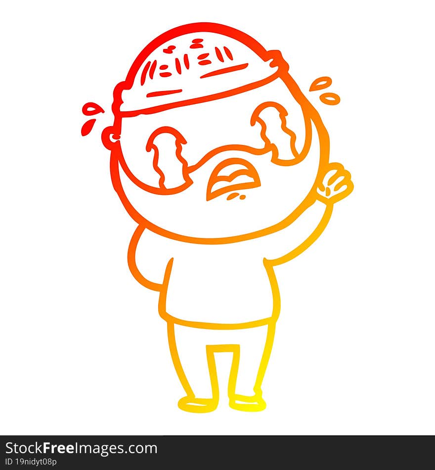 warm gradient line drawing cartoon bearded man crying