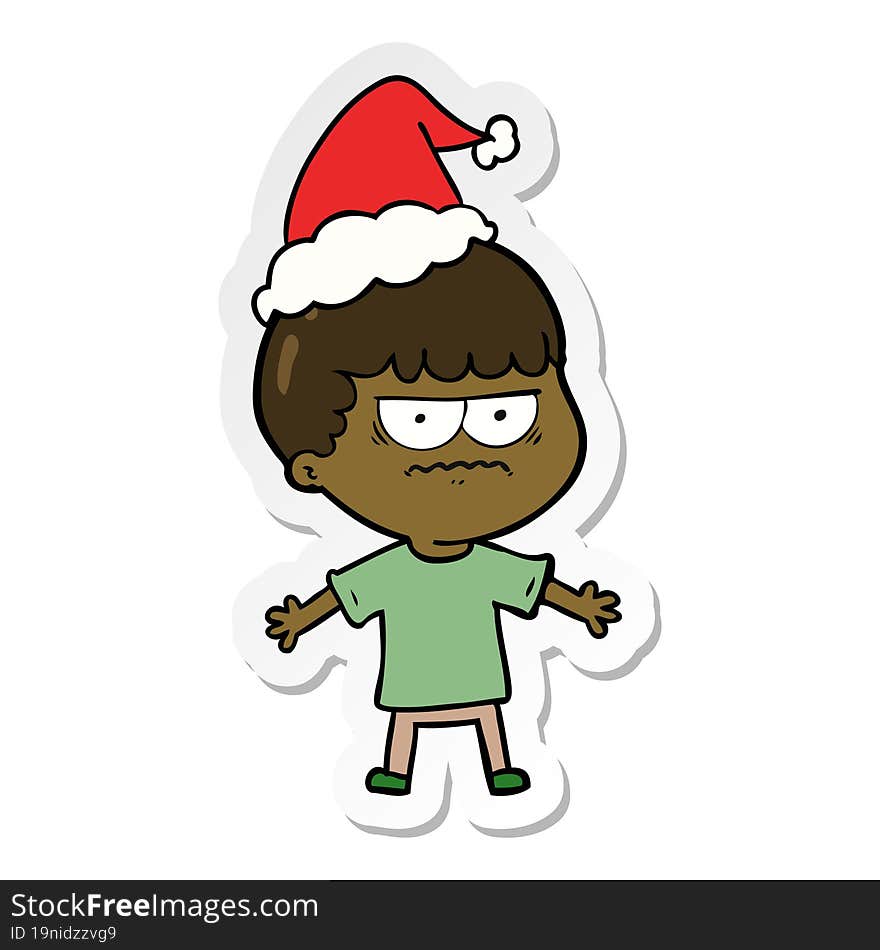 sticker cartoon of a angry man wearing santa hat