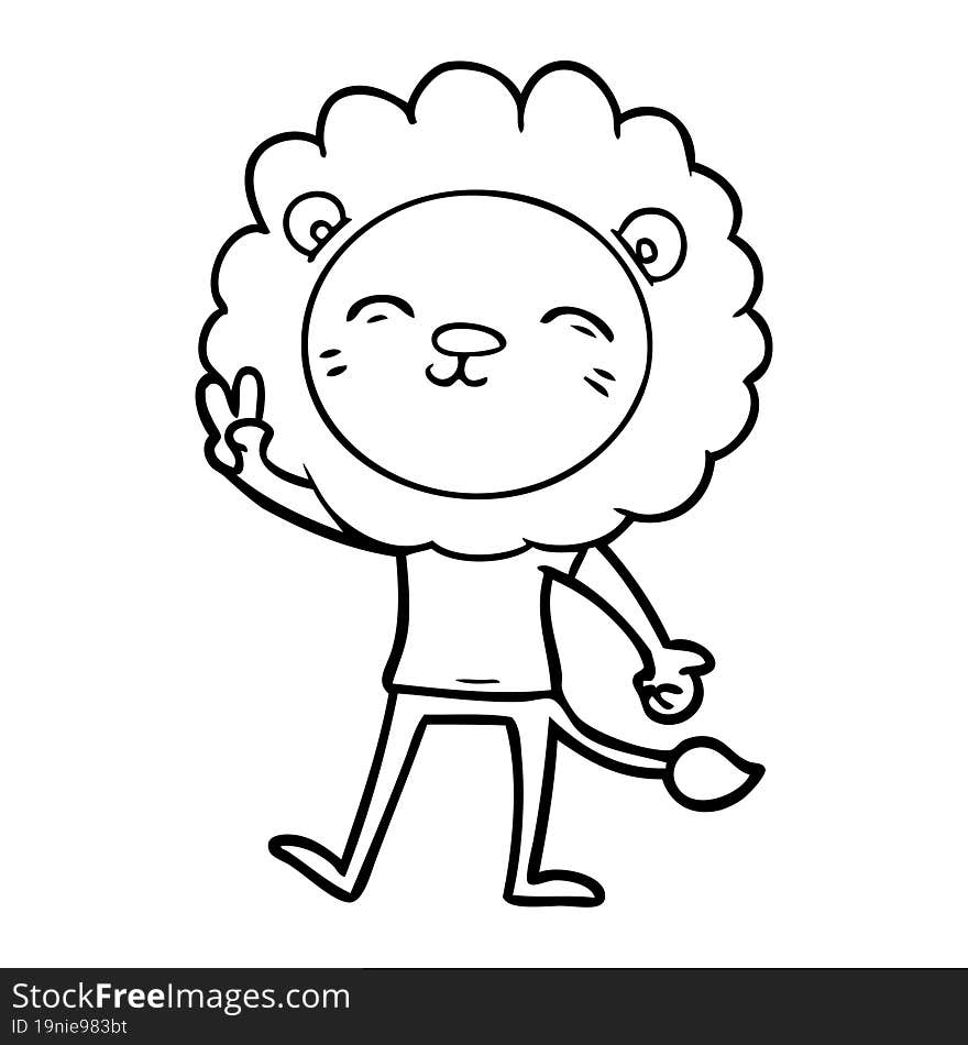 cartoon lion giving peac sign. cartoon lion giving peac sign