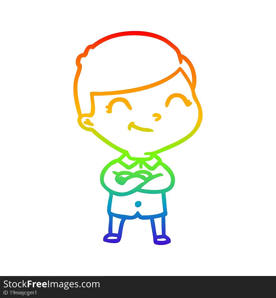 rainbow gradient line drawing of a cartoon boy smiling