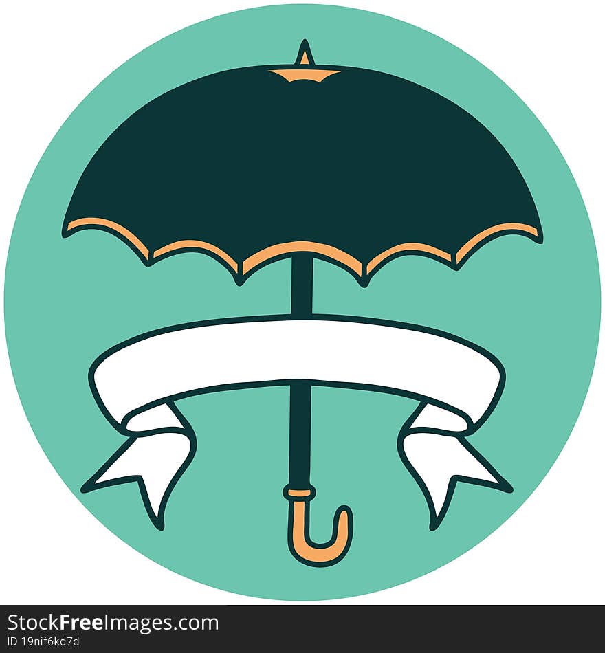 icon with banner of an umbrella