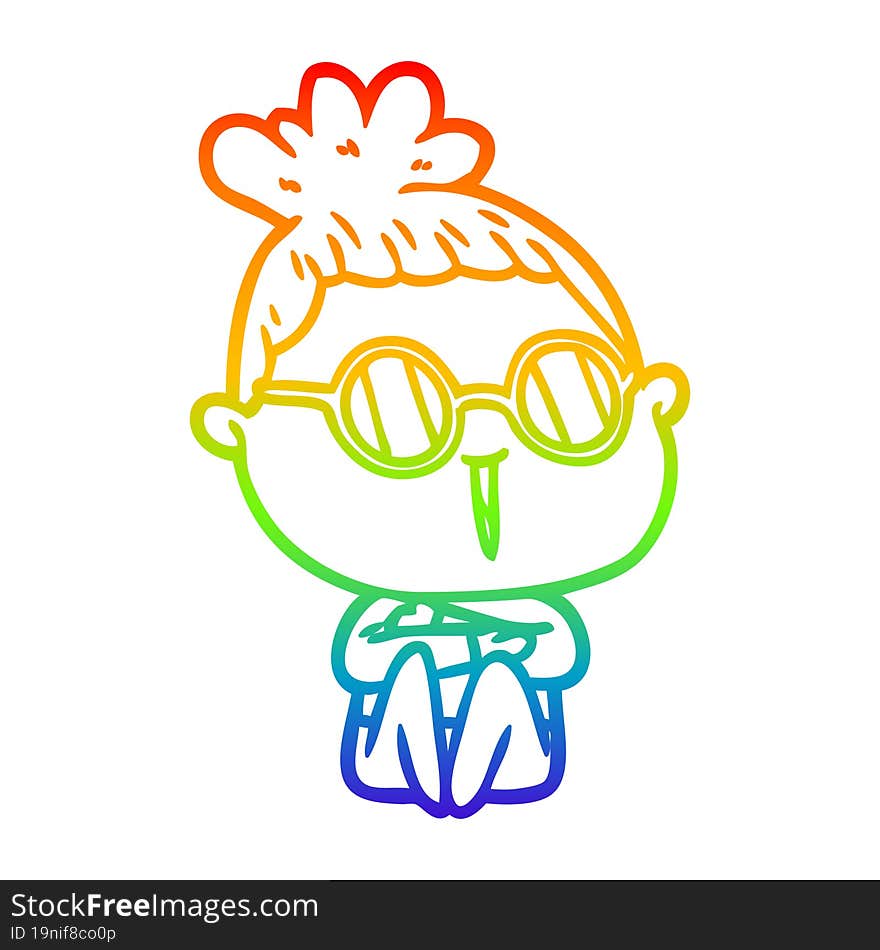 rainbow gradient line drawing of a cartoon woman wearing spectacles