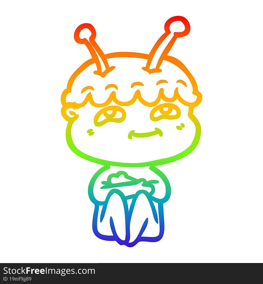 Rainbow Gradient Line Drawing Friendly Cartoon Spaceman