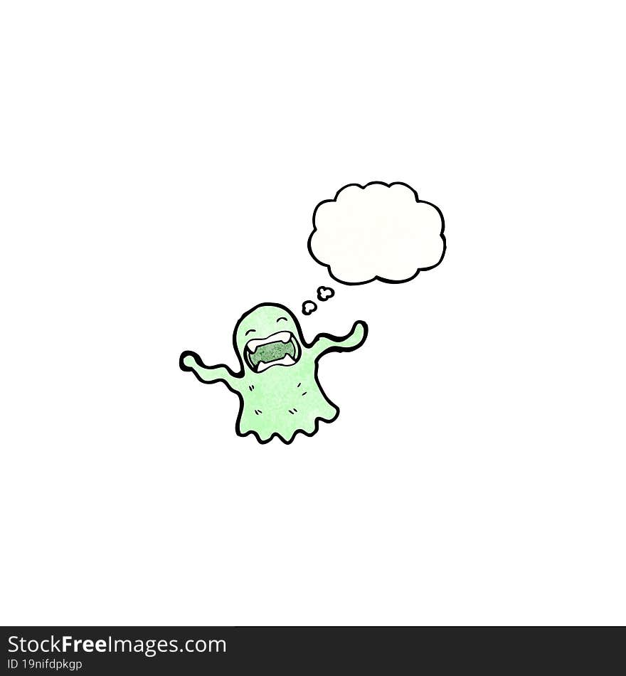 cartoon slimey ghost with thought bubble