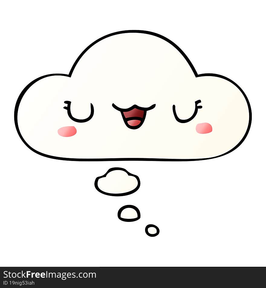 cute cartoon face and thought bubble in smooth gradient style