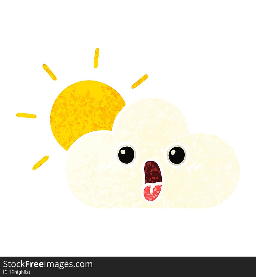 retro illustration style cartoon sun and cloud