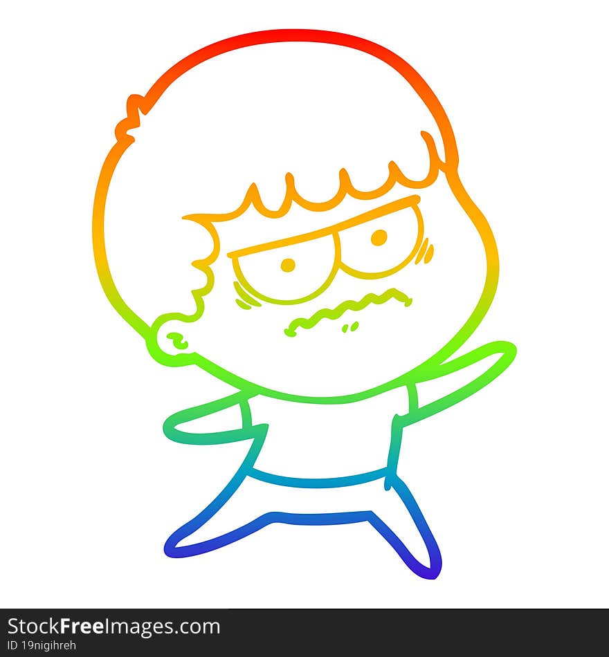 rainbow gradient line drawing cartoon annoyed man