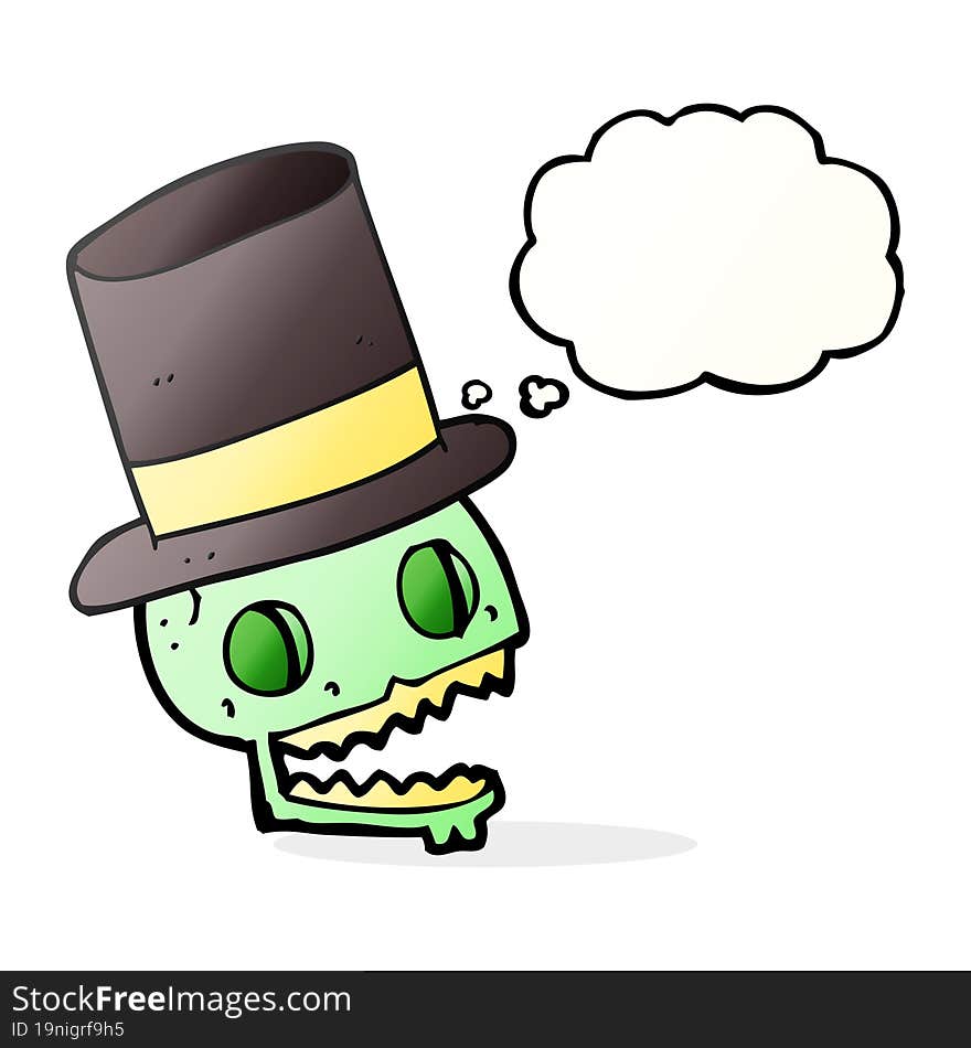 thought bubble cartoon laughing skull in top hat