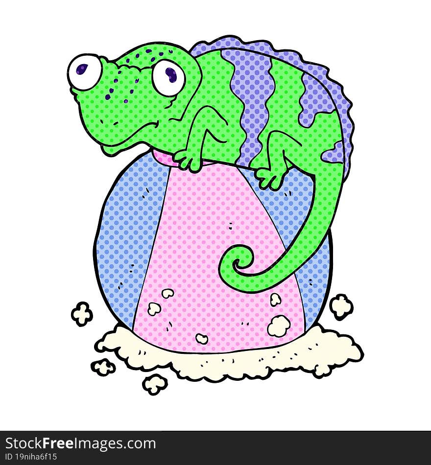 Cartoon Chameleon On Ball