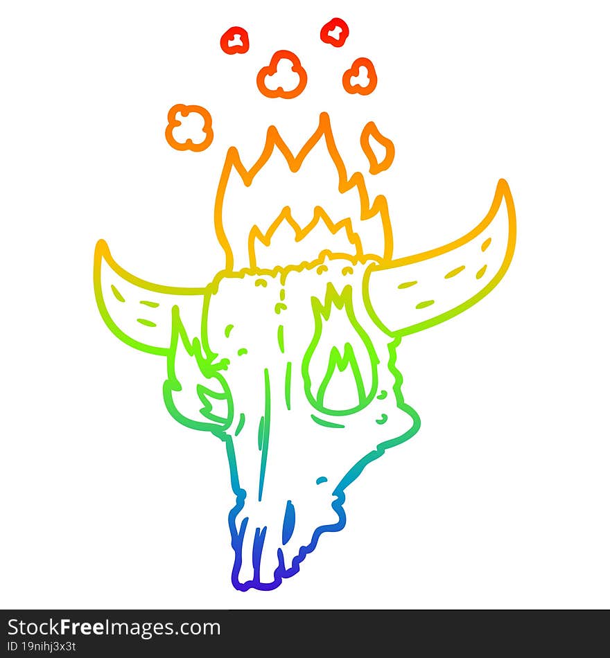 Rainbow Gradient Line Drawing Spooky Flaming Animals Skull Cartoon