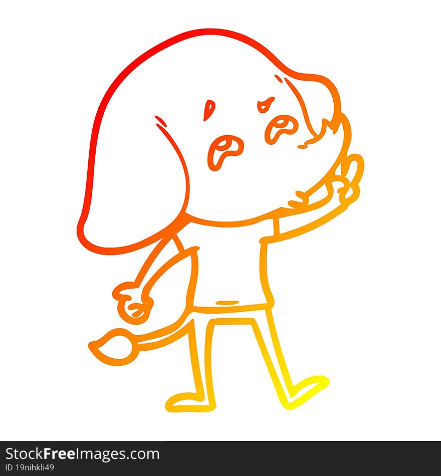 warm gradient line drawing cartoon elephant remembering