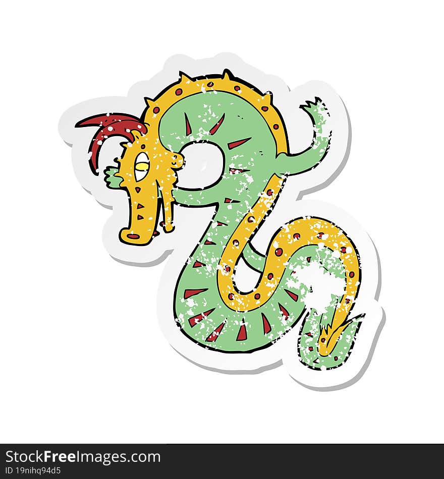 Retro Distressed Sticker Of A Saxon Dragon Cartoon