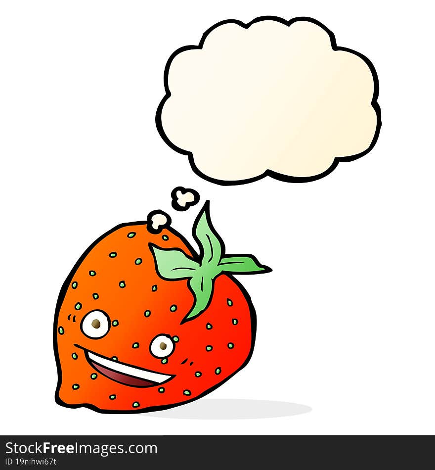 cartoon strawberry with thought bubble