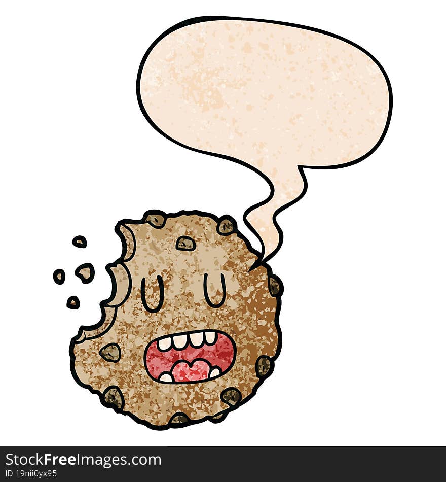 cartoon cookie and speech bubble in retro texture style